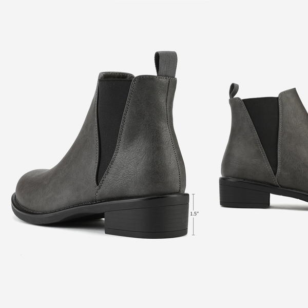 Chunky Low Heel Ankle Booties - GREY PU - 3